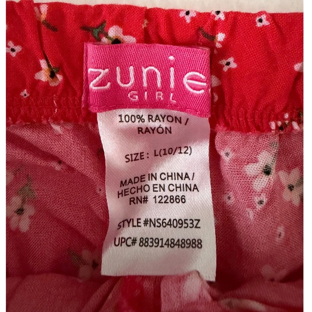 Zunie Girl Red Floral Smocked Bubble Top and Ruffle Shorts Set Girls Size L10/12